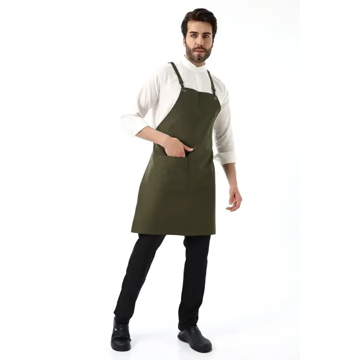 Barista Askılı Önlük Tek Cepli - Yeşil