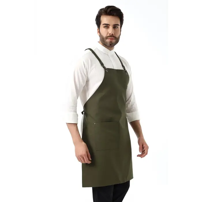 Barista Askılı Önlük Tek Cepli - Yeşil