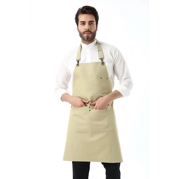 Barista Boyundan Askılı Önlük Çift Cepli - Bej