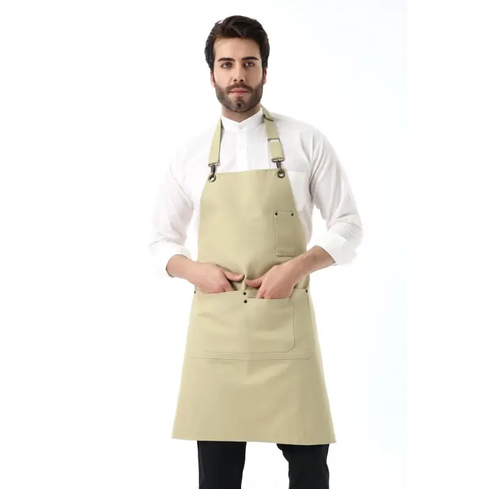 Barista Boyundan Askılı Önlük Çift Cepli - Bej
