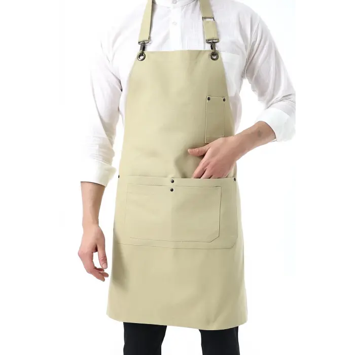 Barista Boyundan Askılı Önlük Çift Cepli - Bej