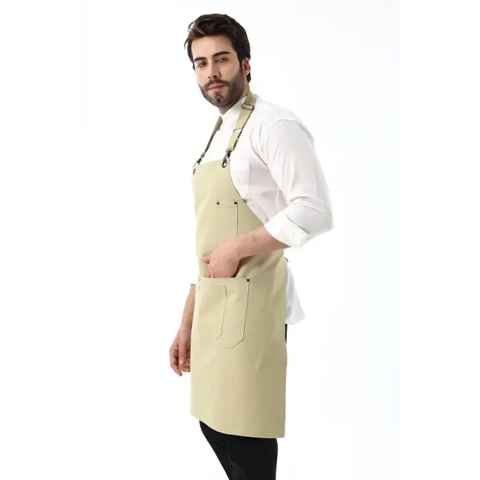 Barista Boyundan Askılı Önlük Çift Cepli - Bej