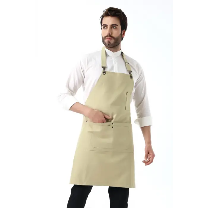 Barista Boyundan Askılı Önlük Çift Cepli - Bej