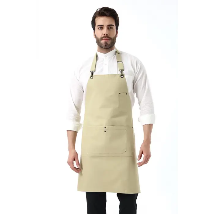 Barista Boyundan Askılı Önlük Çift Cepli - Bej