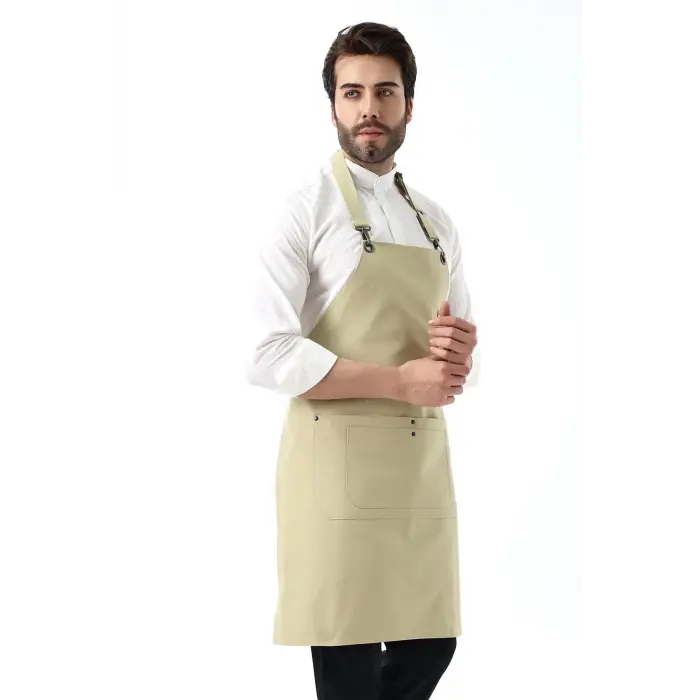 Barista Boyundan Askılı Önlük Çift Cepli - Bej