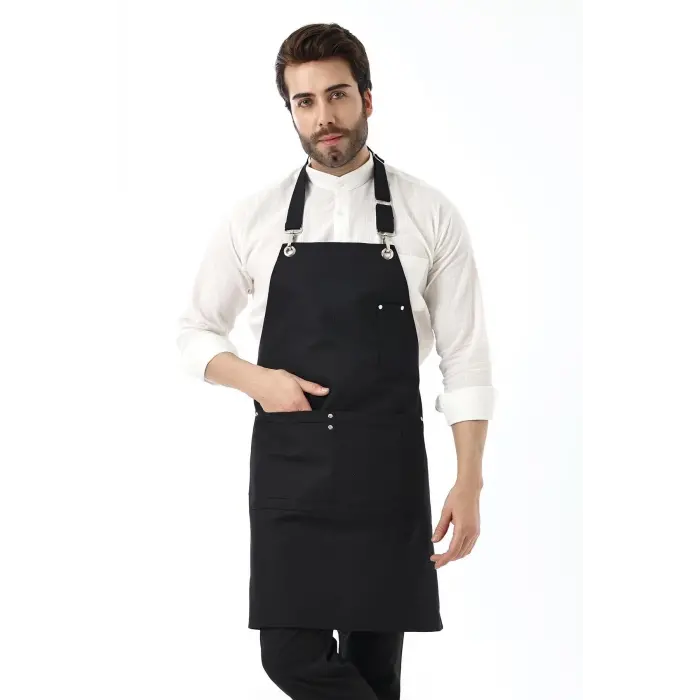 Barista Boyundan Askılı Önlük Çift Cepli - Siyah