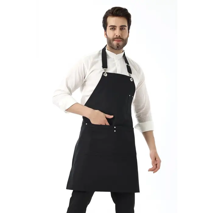Barista Boyundan Askılı Önlük Çift Cepli - Siyah