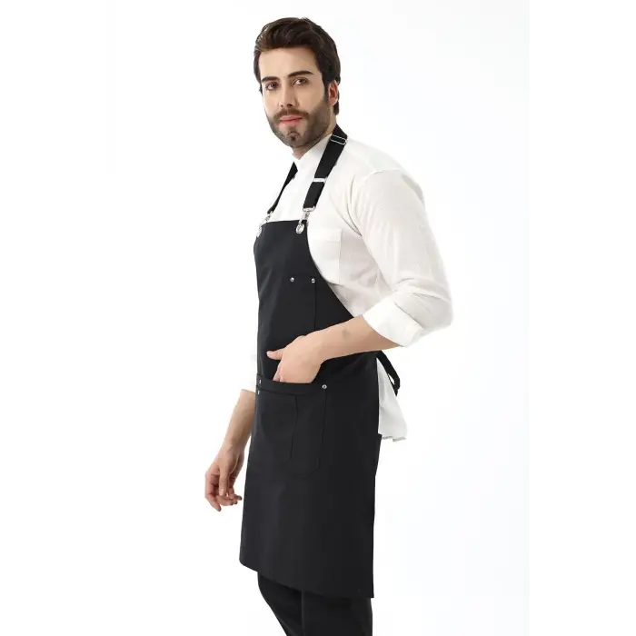 Barista Boyundan Askılı Önlük Çift Cepli - Siyah