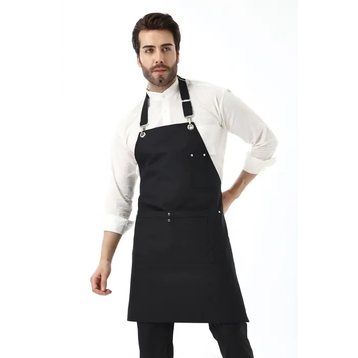 Barista Boyundan Askılı Önlük Çift Cepli - Siyah