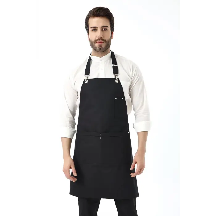 Barista Boyundan Askılı Önlük Çift Cepli - Siyah