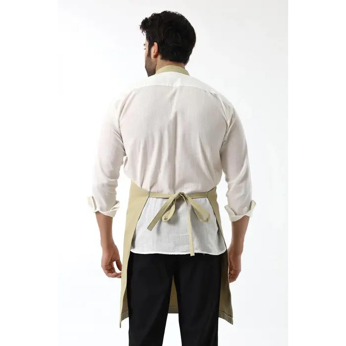 Barista Boyundan Askılı Önlük Kanguru Cepli - Bej