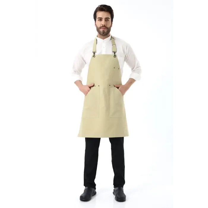 Barista Boyundan Askılı Önlük Kanguru Cepli - Bej