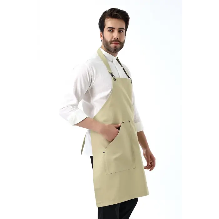 Barista Boyundan Askılı Önlük Kanguru Cepli - Bej