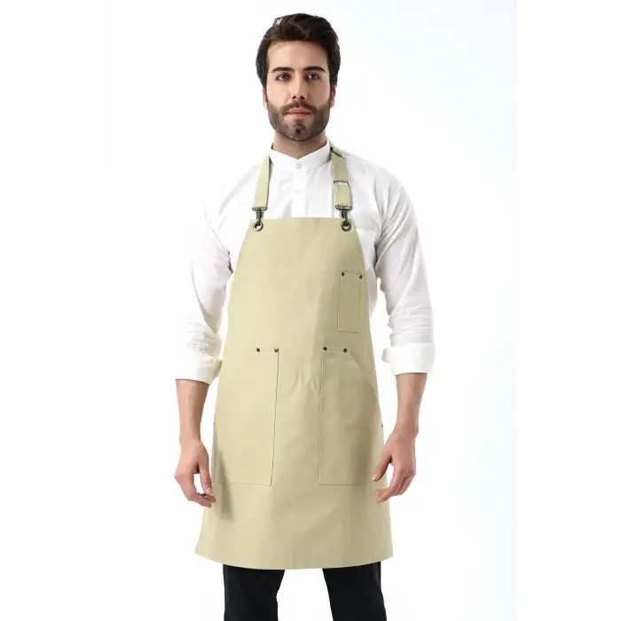 Barista Boyundan Askılı Önlük Kanguru Cepli - Bej