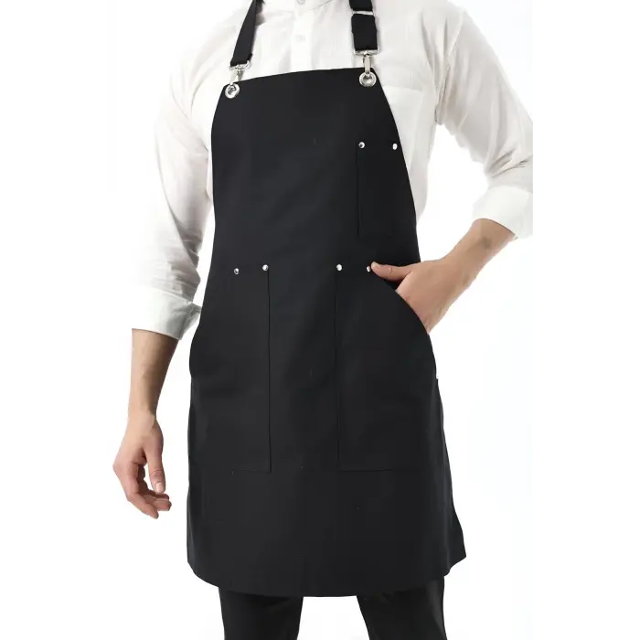 Barista Boyundan Askılı Önlük Kanguru Cepli - Siyah