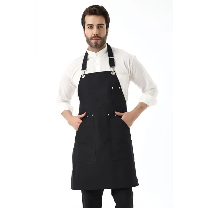 Barista Boyundan Askılı Önlük Kanguru Cepli - Siyah