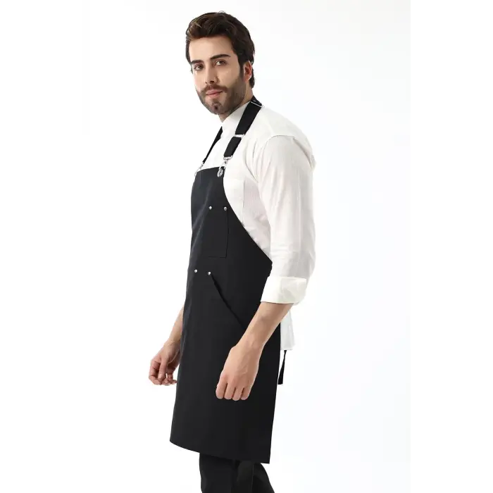 Barista Boyundan Askılı Önlük Kanguru Cepli - Siyah