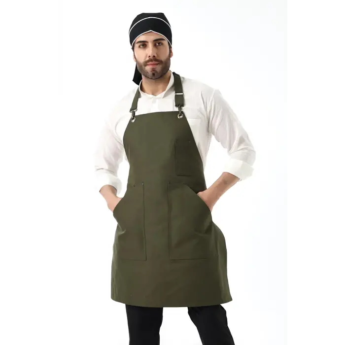 Barista Boyundan Askılı Önlük Kanguru Cepli - Yeşil