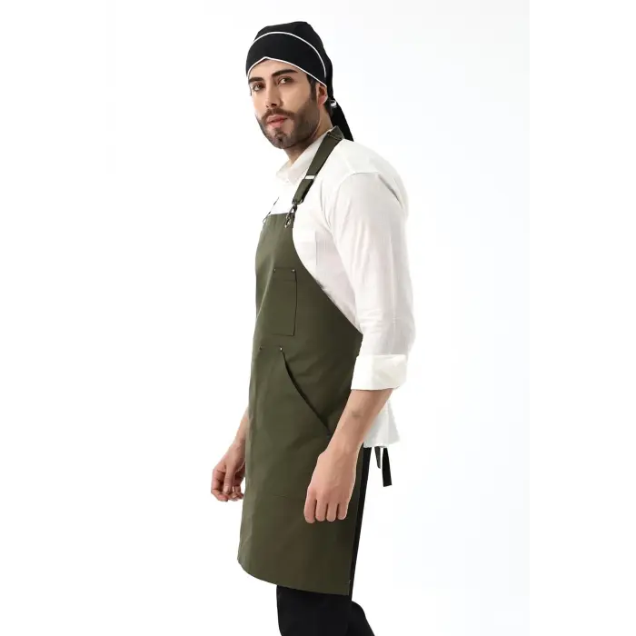 Barista Boyundan Askılı Önlük Kanguru Cepli - Yeşil