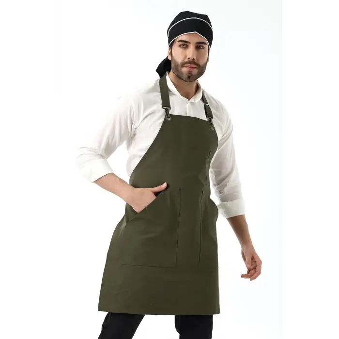 Barista Boyundan Askılı Önlük Kanguru Cepli - Yeşil