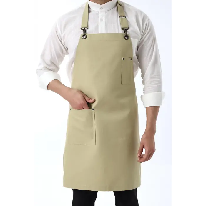 Barista Boyundan Askılı Önlük Tek Cepli - Bej