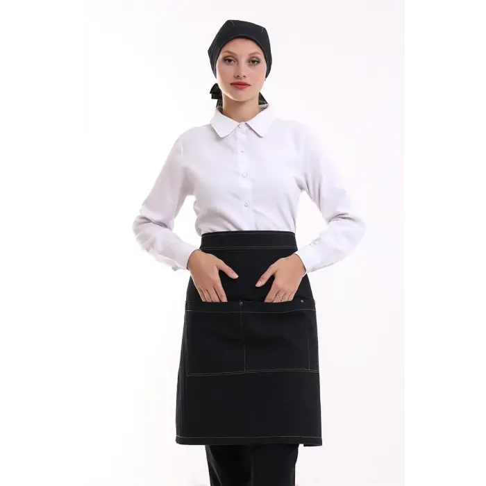 Bel Önlük Kot Çift Cepli - Siyah