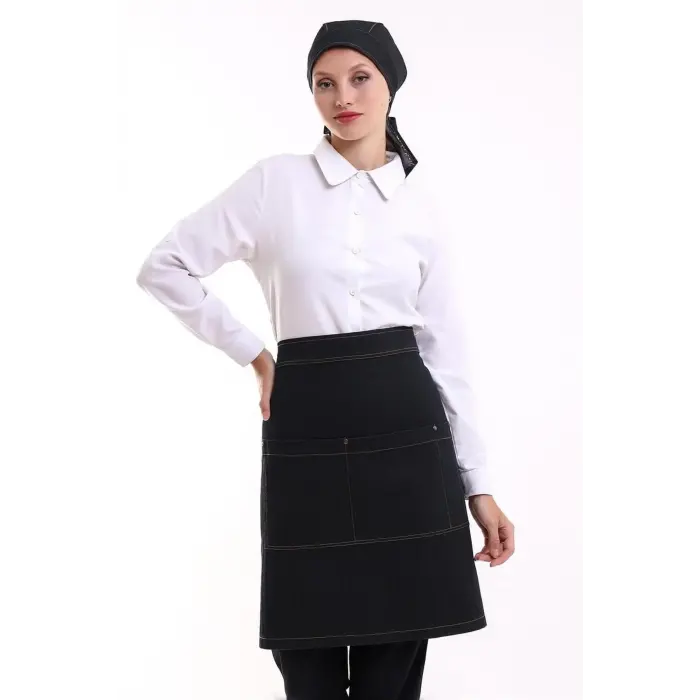 Bel Önlük Kot Çift Cepli - Siyah