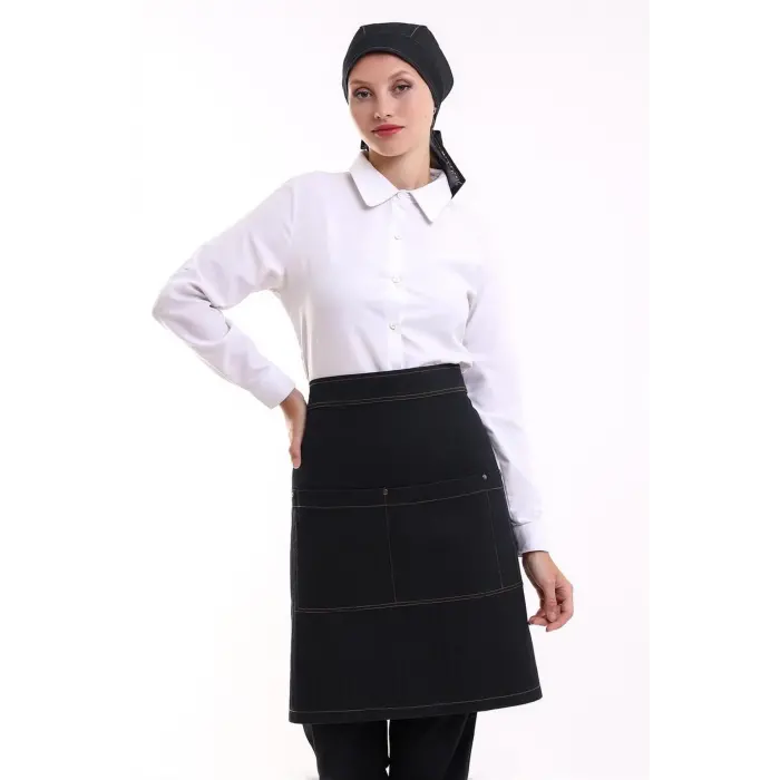 Bel Önlük Kot Çift Cepli Siyah