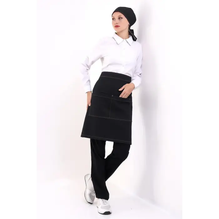 Bel Önlük Kot Çift Cepli Siyah