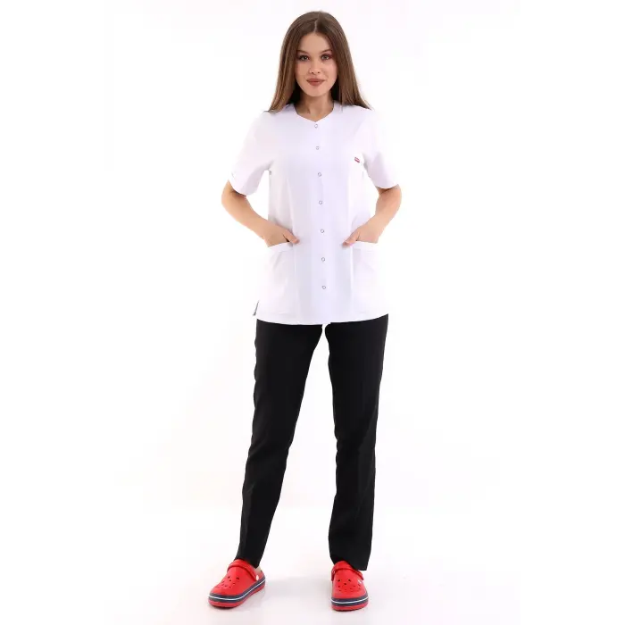 Beşgen Yaka Kadın Tek Üst - Beyaz