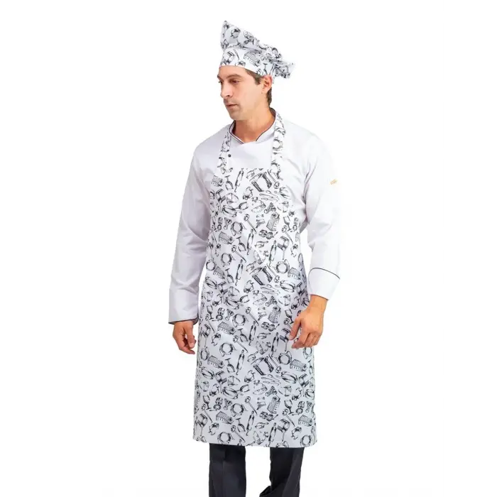 Desenli Askılı Önlük - 2501 Beyaz Merdane