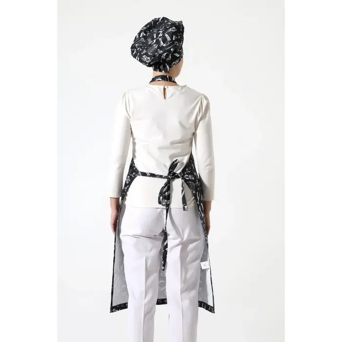 Desenli Askılı Önlük - 2502 Siyah Merdane