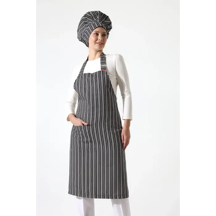 Desenli Askılı Önlük - 3004 Beyaz Çizgi
