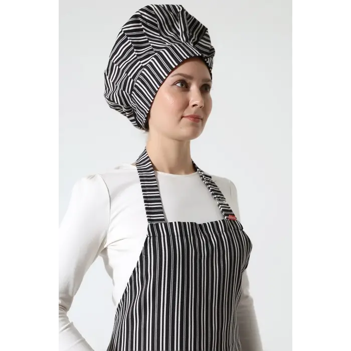 Desenli Askılı Önlük - 3004 Beyaz Çizgi