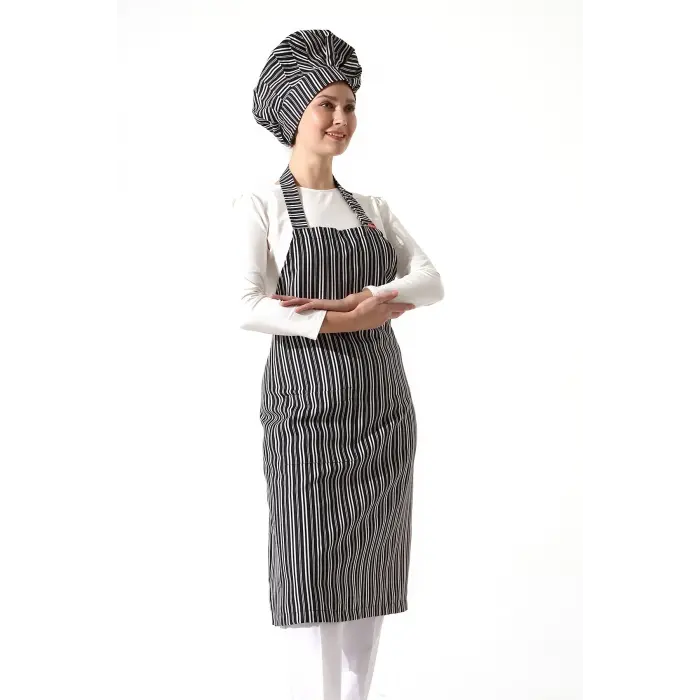 Desenli Askılı Önlük - 3004 Beyaz Çizgi