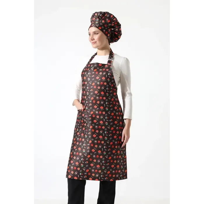 Desenli Askılı Önlük - 3105 Pasta Desenli