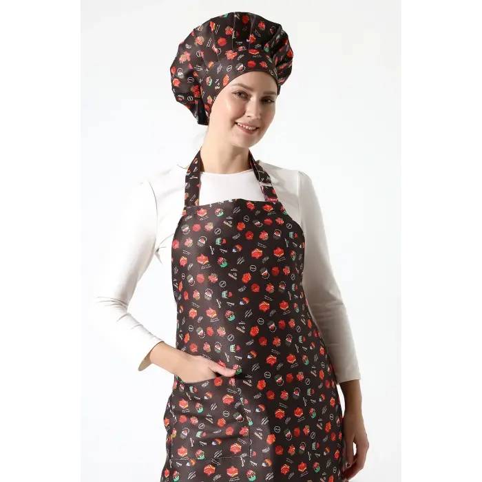 Desenli Askılı Önlük - 3105 Pasta Desenli