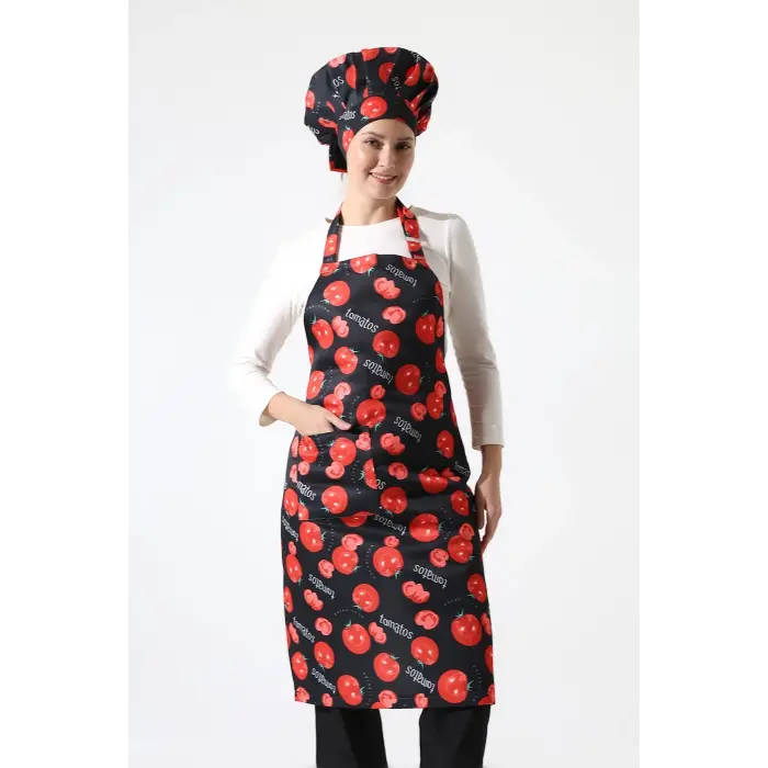 Desenli Askılı Önlük - 3201 Domates