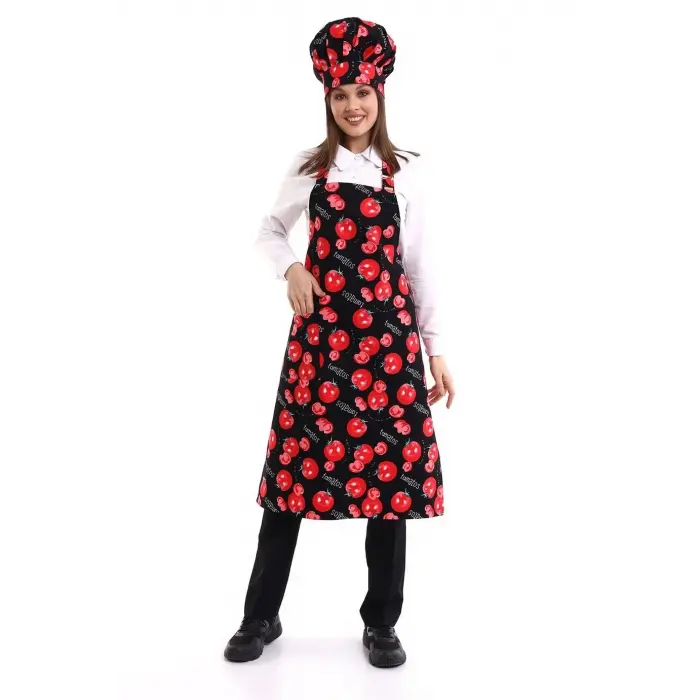 Desenli Askılı Önlük - 3201 Domates