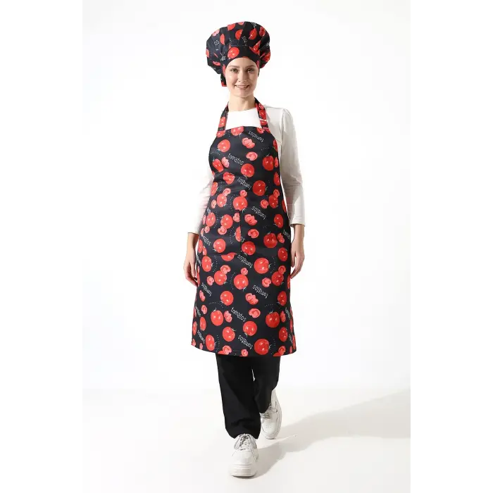 Desenli Askılı Önlük - 3201 Domates