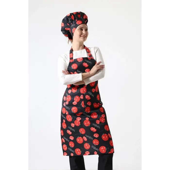 Desenli Askılı Önlük - 3201 Domates