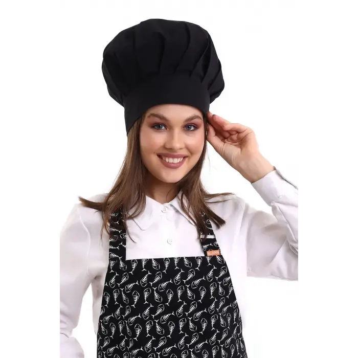 Desenli Askılı Önlük - 3802 Kılçık Siyah