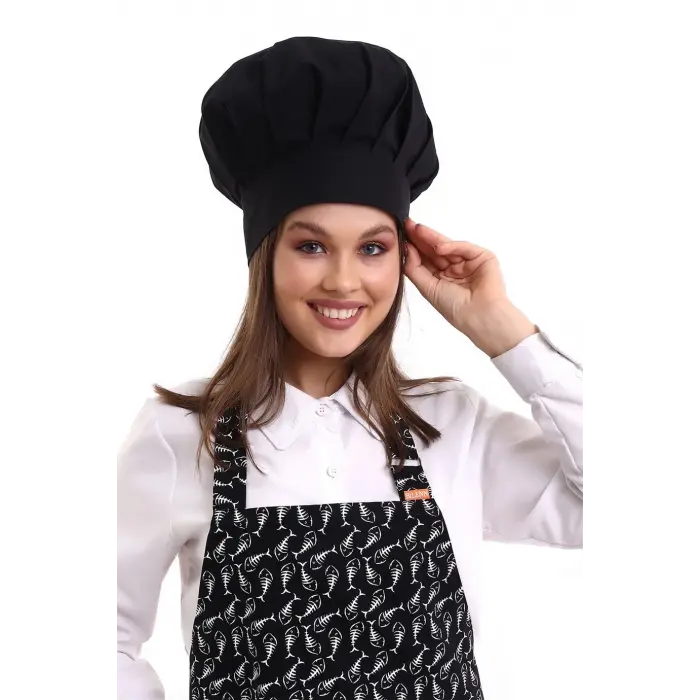 Desenli Askılı Önlük - 3802 Kılçık Siyah