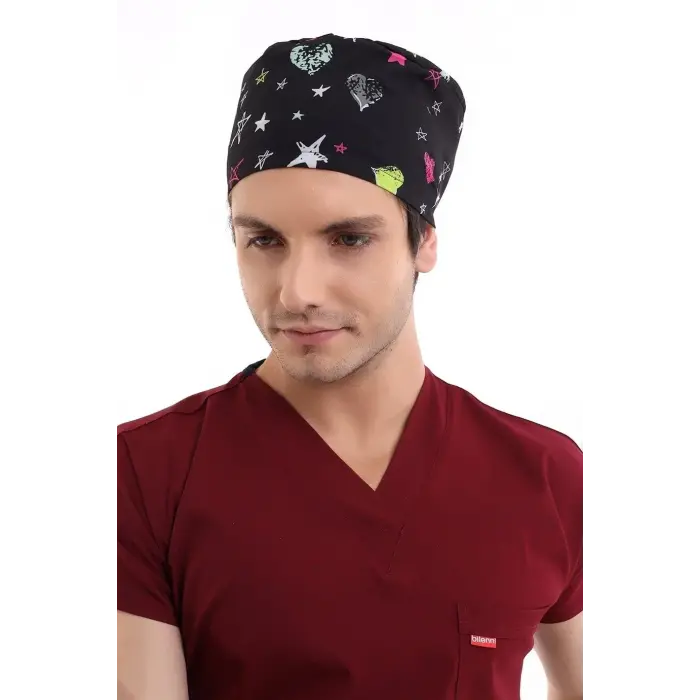 Dijital Unisex Desenli Bone - 6506 Siyah Yıldız Kalp
