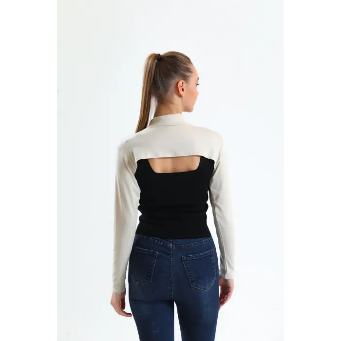 Dik Yaka Boyunluklu Kolluk - Bej