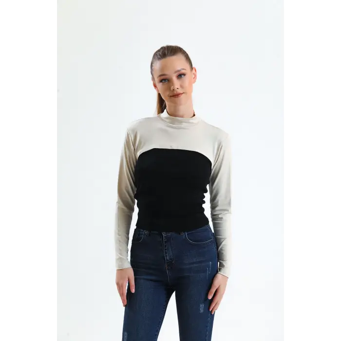 Dik Yaka Boyunluklu Kolluk - Bej