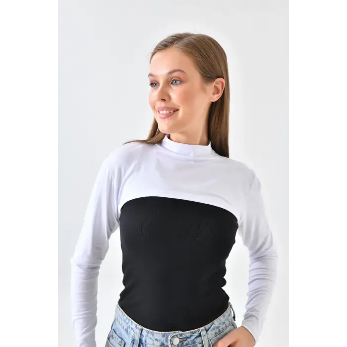 Dik Yaka Boyunluklu Kolluk - Beyaz