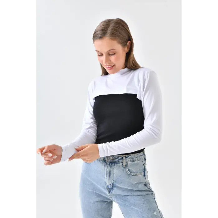 Dik Yaka Boyunluklu Kolluk - Beyaz