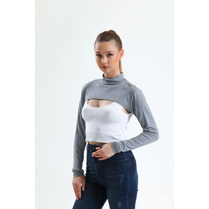 Dik Yaka Boyunluklu Kolluk - Gri