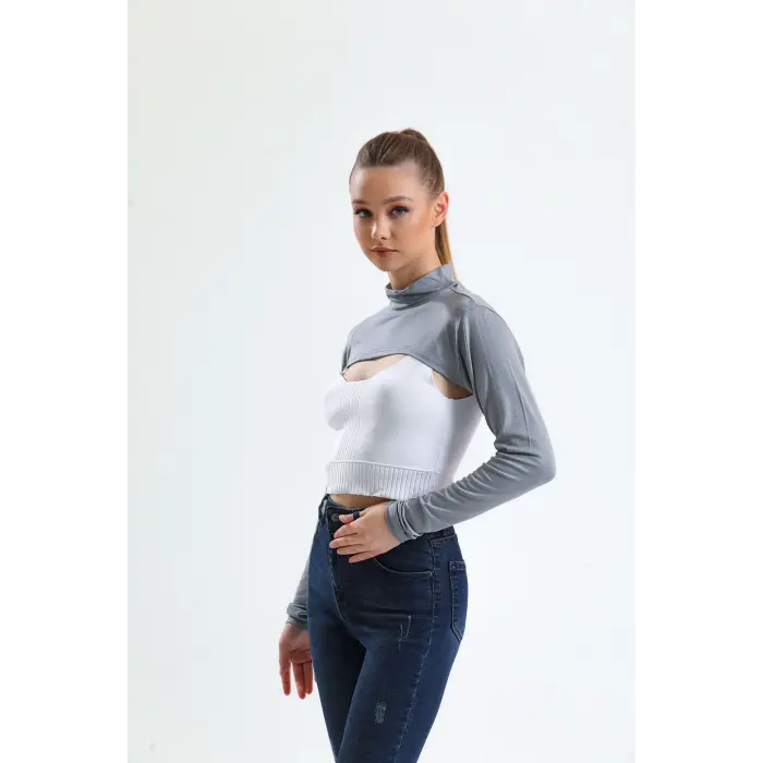 Dik Yaka Boyunluklu Kolluk - Gri